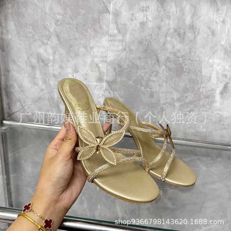 正确版现货R蛇环水钻高跟鞋欧美外贸细跟花朵蝴蝶欧美名媛婚鞋女详情28