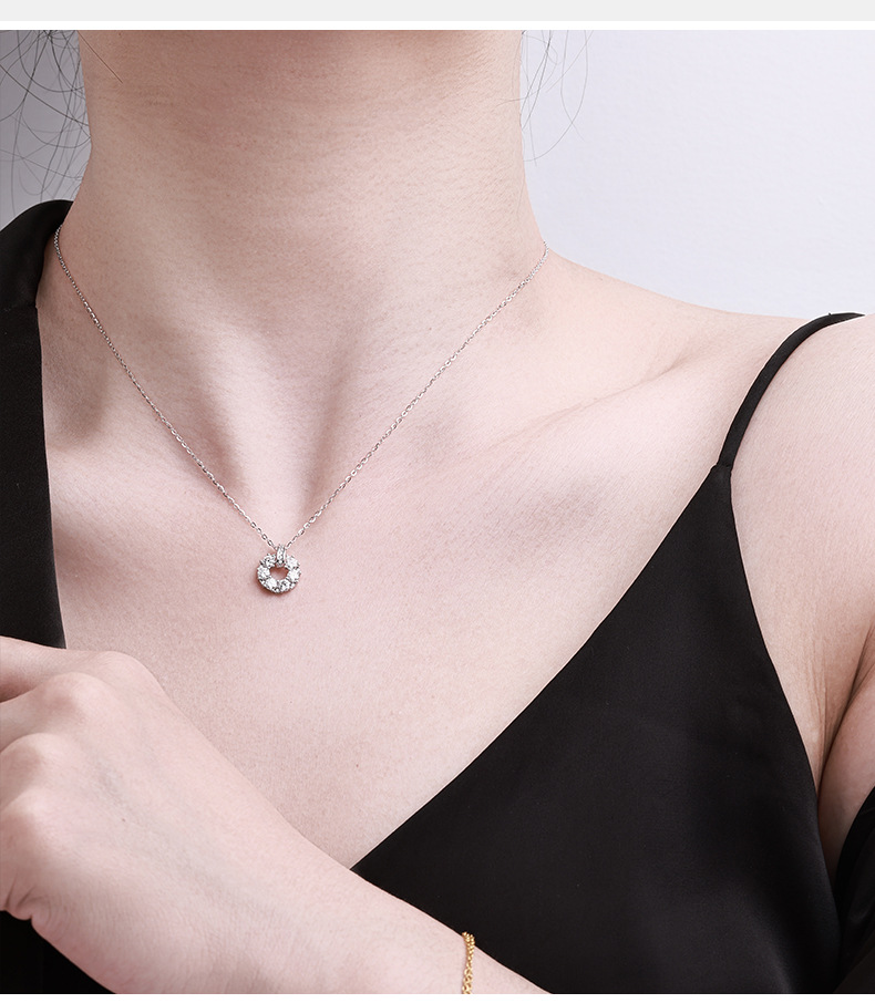 Baojia Full Diamond Small round Brand necklace for Women, simple and versatile collarbone chain jewelry manufacturer, in stock S925 sterling silver moissanite pic 3