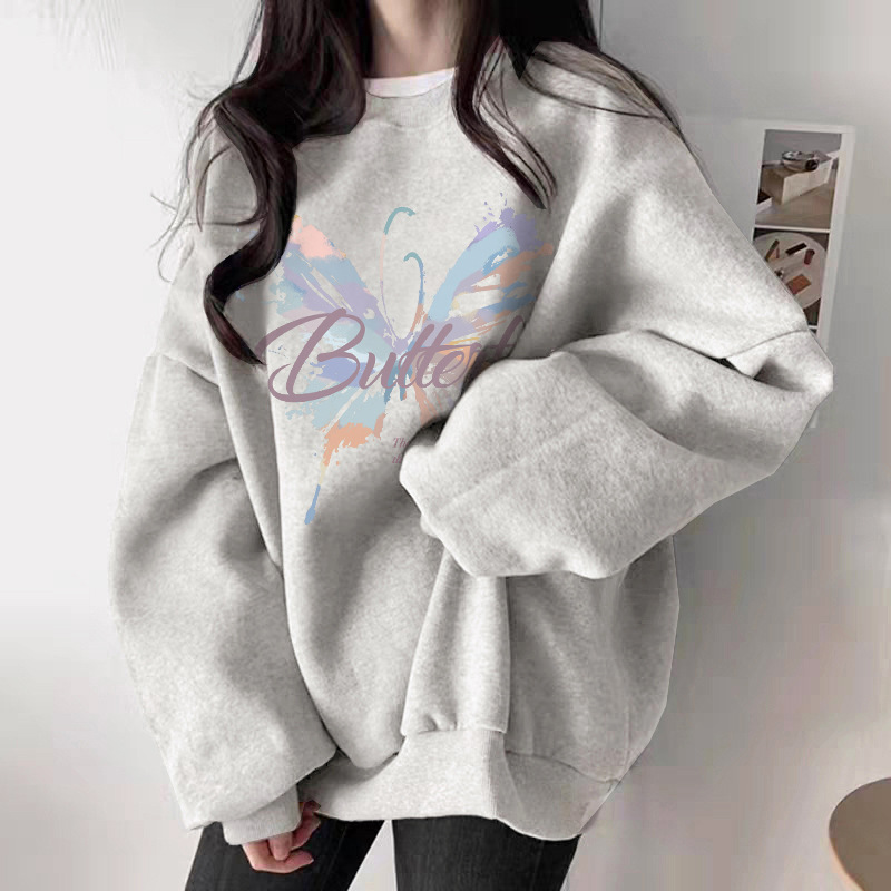 The white and gray round-neck hoodie for women in 2025 is a new bestseller in autumn. It is a casual, versatile, fashionable and stylish top with added fleece and thickening pic 8