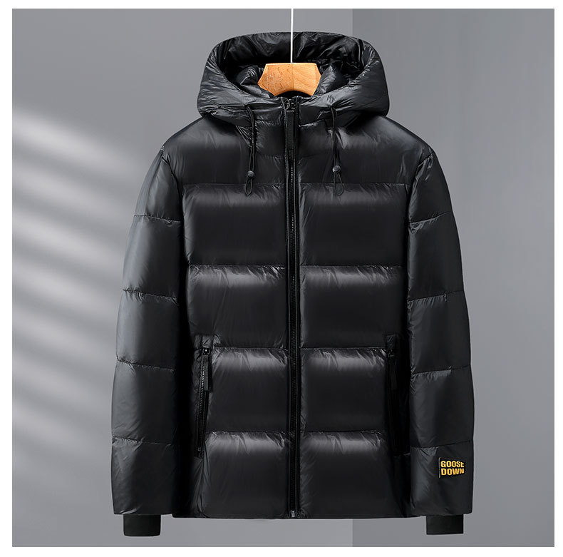 黑金鹅绒羽绒服短款加厚男款保暖防寒冬季白鸭绒服男新款连帽外套详情14
