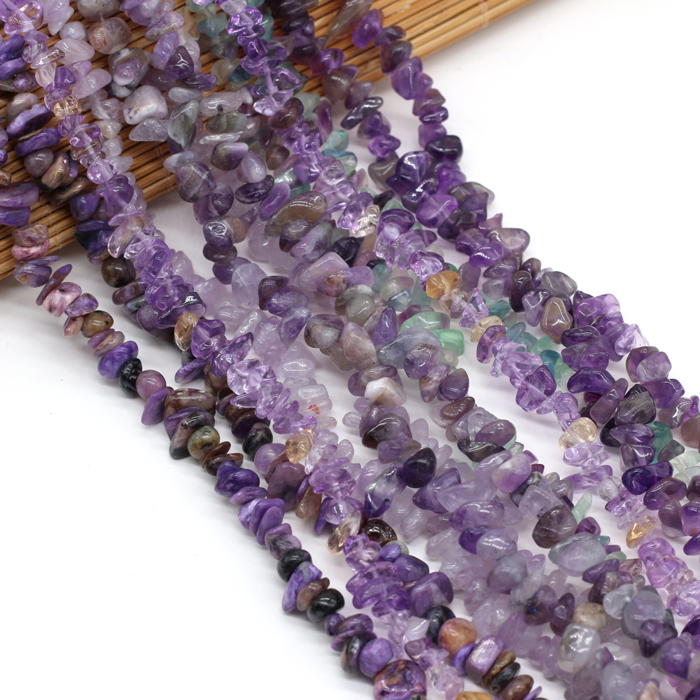 Wholesale of semi-finished DIY jewelry and handcrafted accessories made from natural crushed stone, amethyst and fluorite raw stones, beads with holes pic 2