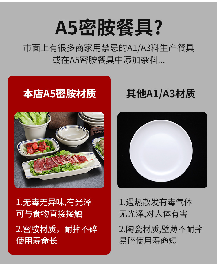 特色复古密胺火锅店餐具蓝线怀旧市井重庆火锅配菜盘创意饭店专用详情4