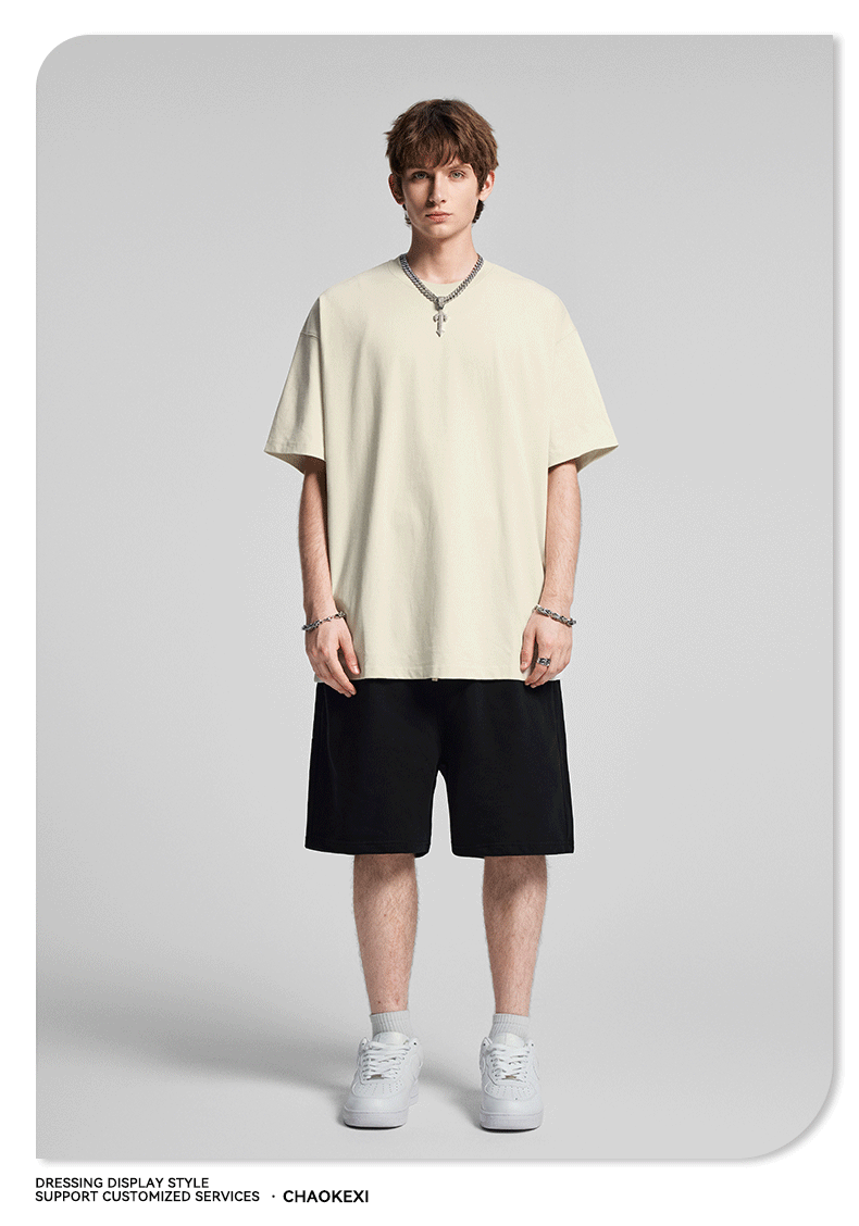 CKX2026夏季美式275g高品质潮牌纯棉t落肩纯色男潮青少年短袖T恤详情62