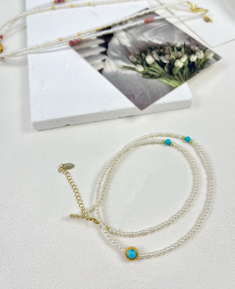 925纯银天然粉贝施家同款珍珠项链女小众高级感绿松石串珠锁骨链详情16