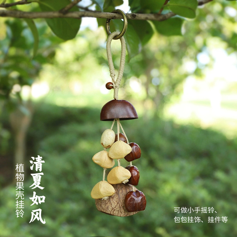 Best-selling natural healing fruit shell bell pendant, string, fruit shell hand-cranked stress-relieving sound therapy bag, wind chime, personalized pendant pic 10