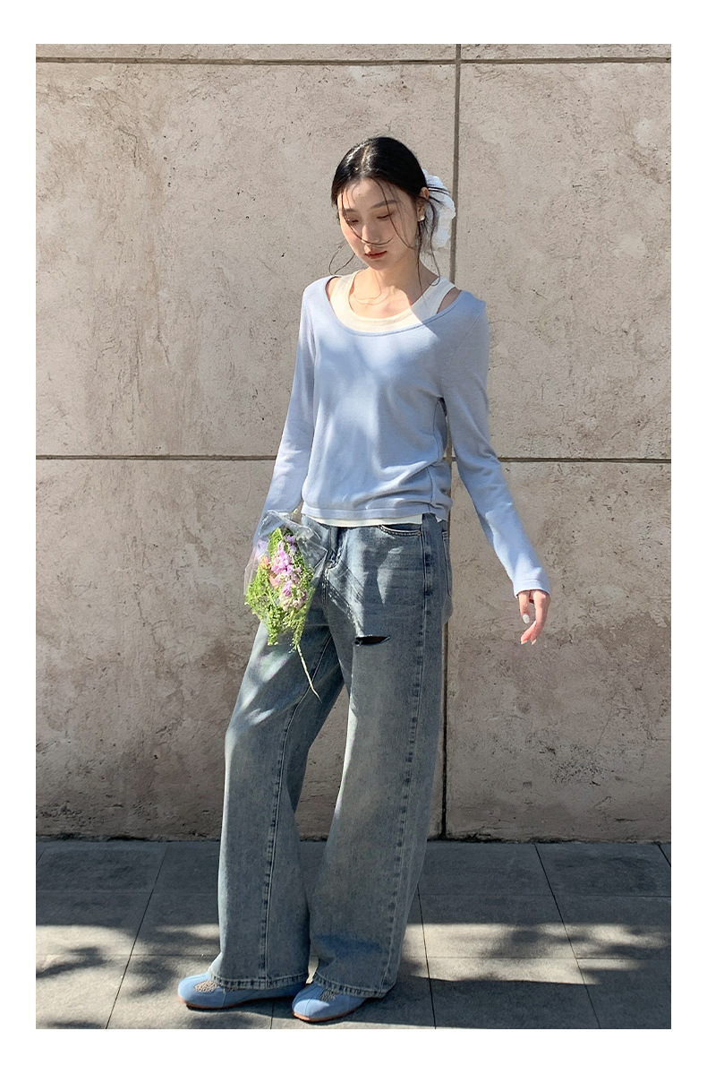 衣尔衫 清晨阳光 韩系假两件简约氛围感针织衫女气质新款温柔0326详情17