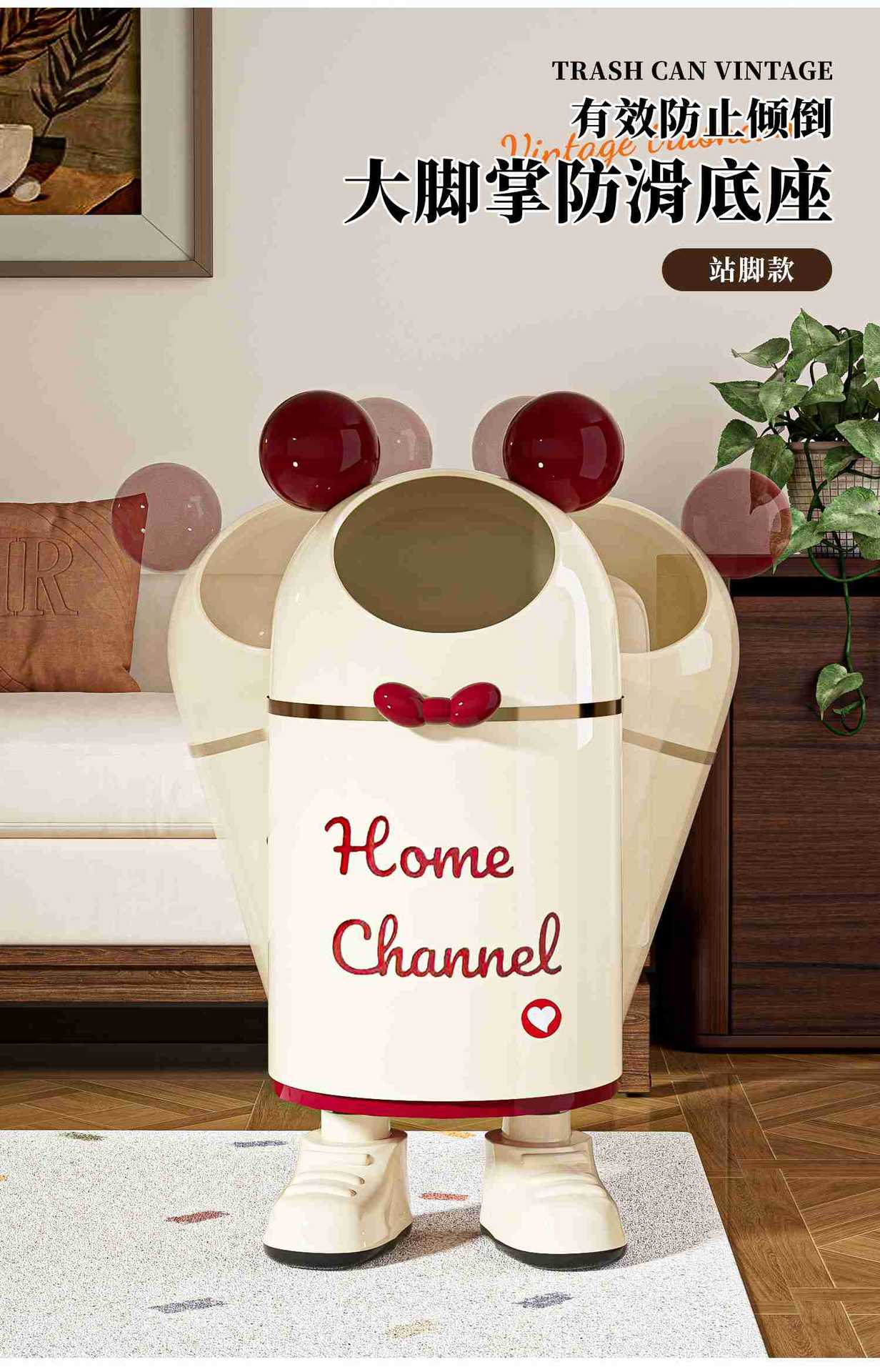 卡通垃圾桶高颜值家用客厅卧室圆耳朵收纳桶大容量厕所卫生间纸篓详情5