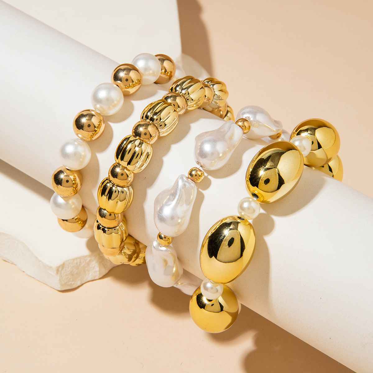 欧美跨境新款多层线条缠绕几何开口手镯套装朋克风波浪形串珠手链详情108