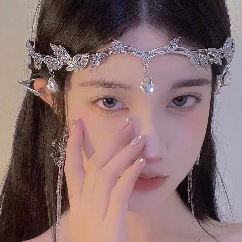 Forest-themed, super fairy-like, versatile silver rhinestone hair-pressing headband, a niche Internet celebrity with a high-end, thin-edged headband for going out pic 4