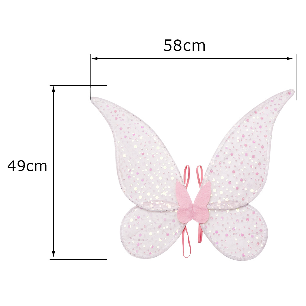 新款精灵翅膀儿童天使背饰节日派对表演服装道具亮片花边蝴蝶翅膀详情23