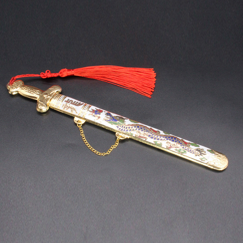 Beijing Cloisonne vintage goods are being exported back to the cultural and recreational collection machine. Copper body enamel dragon pattern tassel sword pic 5