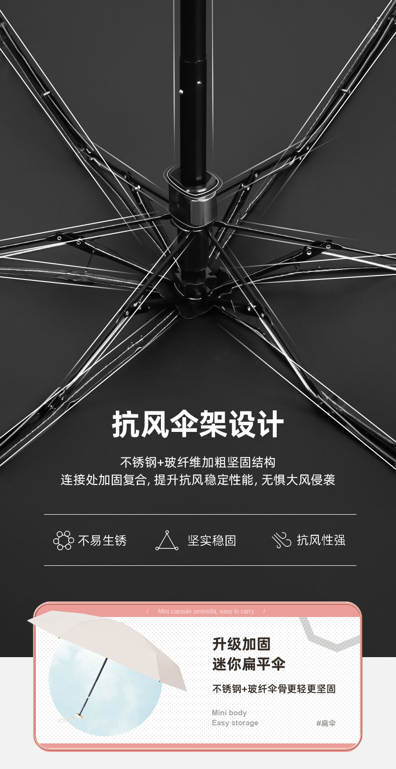 小巧便携六折伞女防紫外线遮阳伞五折防晒防雨两用迷你卡片太阳伞详情14