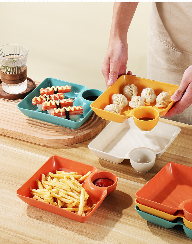 Japanese-style simple square dumpling plates are available in multiple colors. Melamine platter tableware, dinner plates, porcelain plates, and stainless steel plates pic 11