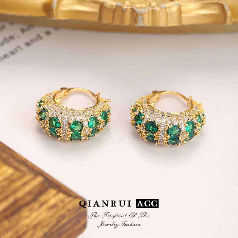 法式轻奢镶锆小众高级感设计耳扣圆圈绿色小巧精致时尚耳饰女批发详情20