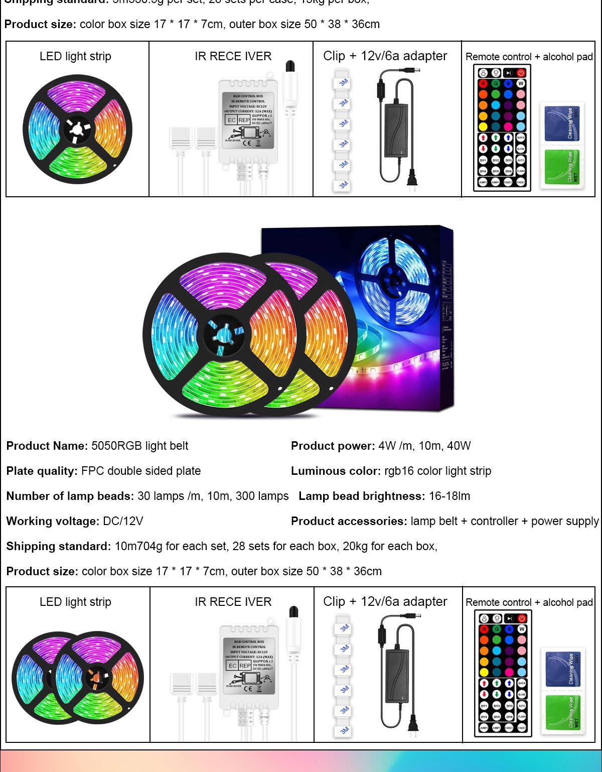 Intelligent color LED light strip roll remote control power adapter, light strip flash light strip, led light strip product packaging box pic 15