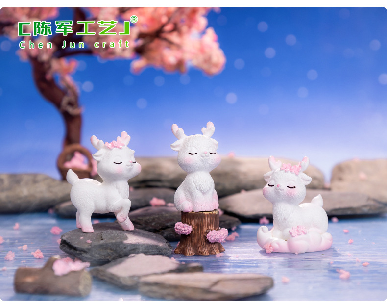 Cute pink deer figurines with micro-landscape creativity, DIY garden decorations and accessories, and small table ornaments for cars pic 39