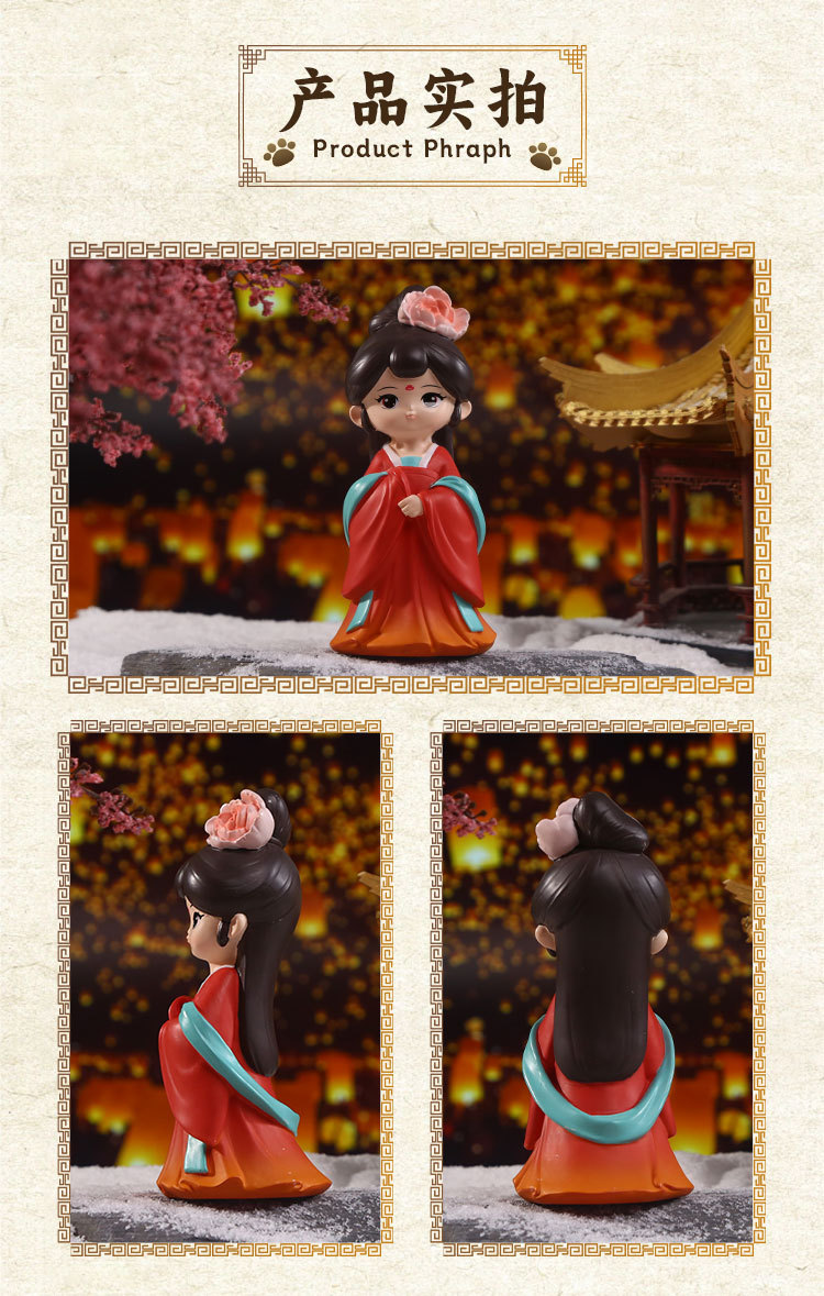 Cute ancient-style dolls, home and office desk ornaments, Hanfu figurines, resin princesses pic 14