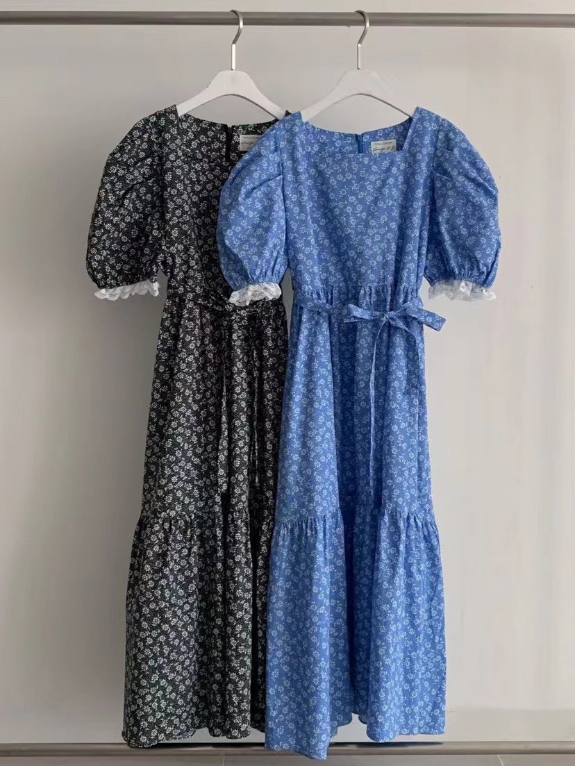 韩国东大门2023夏季新款时尚碎花蕾丝拼接圆领长款休闲连衣裙女详情11