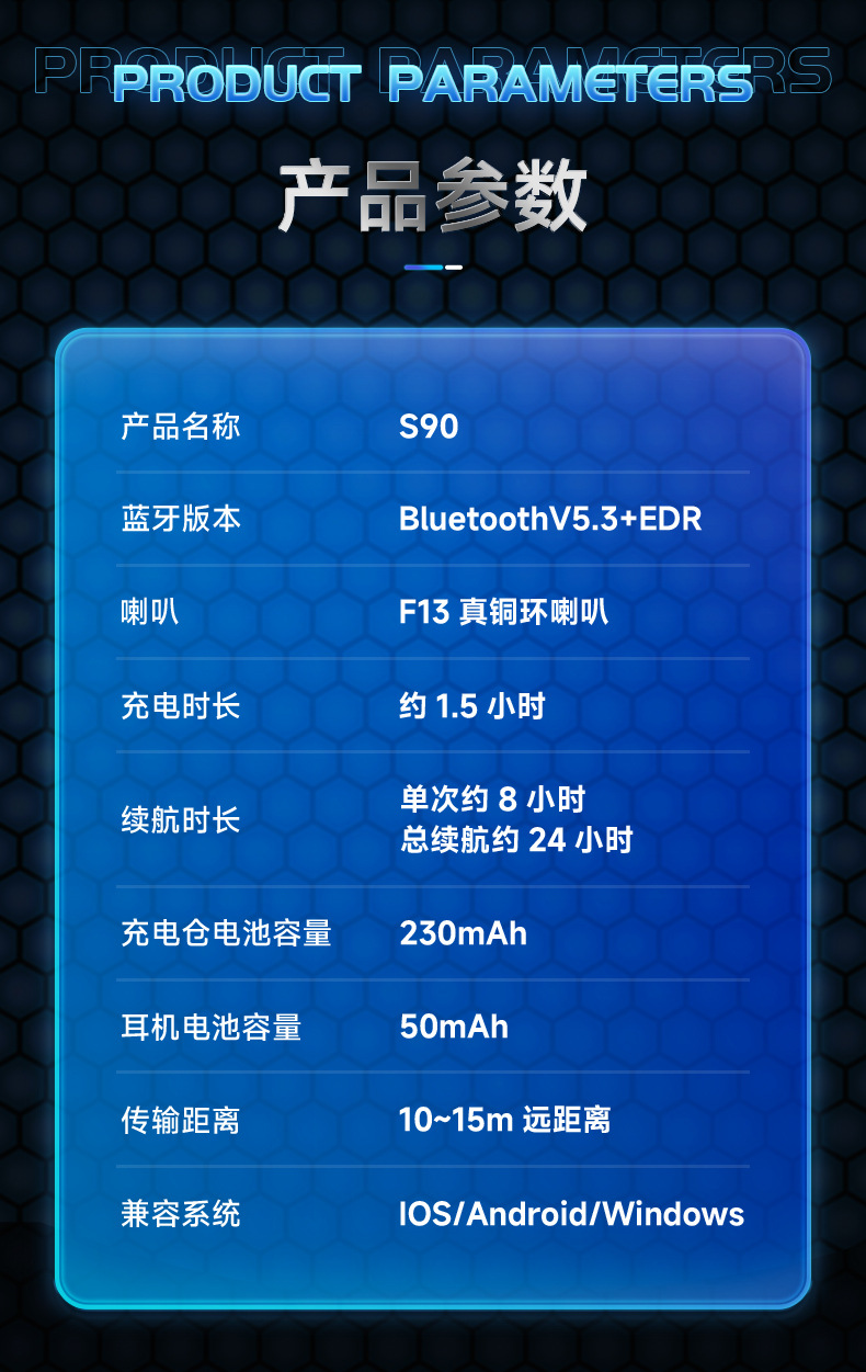 跨境S90无线tws蓝牙耳机超长续航高音质入耳式大电量电竞耳机批发详情17