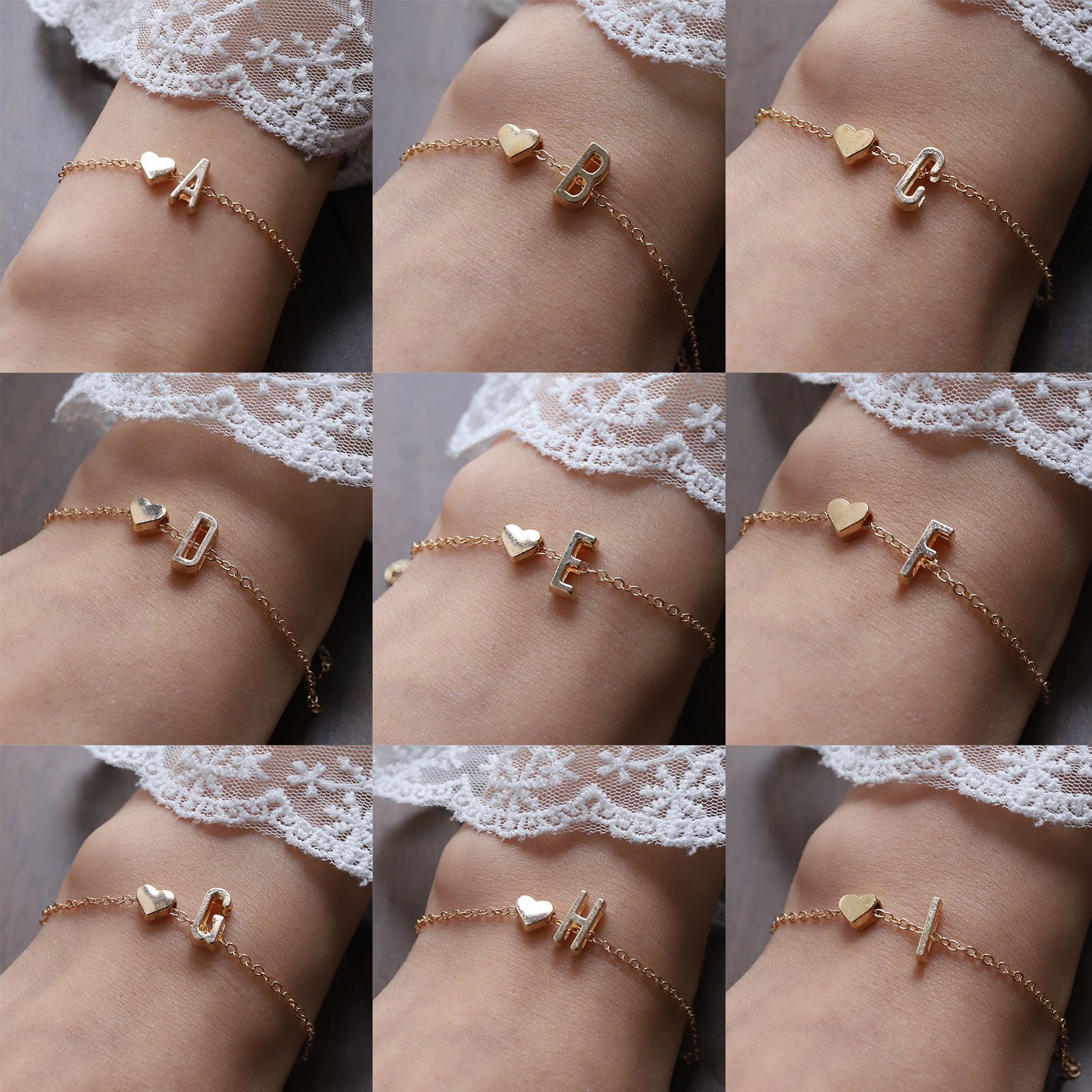 欧美跨境26个英文字母手链女个性气质合金心形字母手环手镯批发详情4