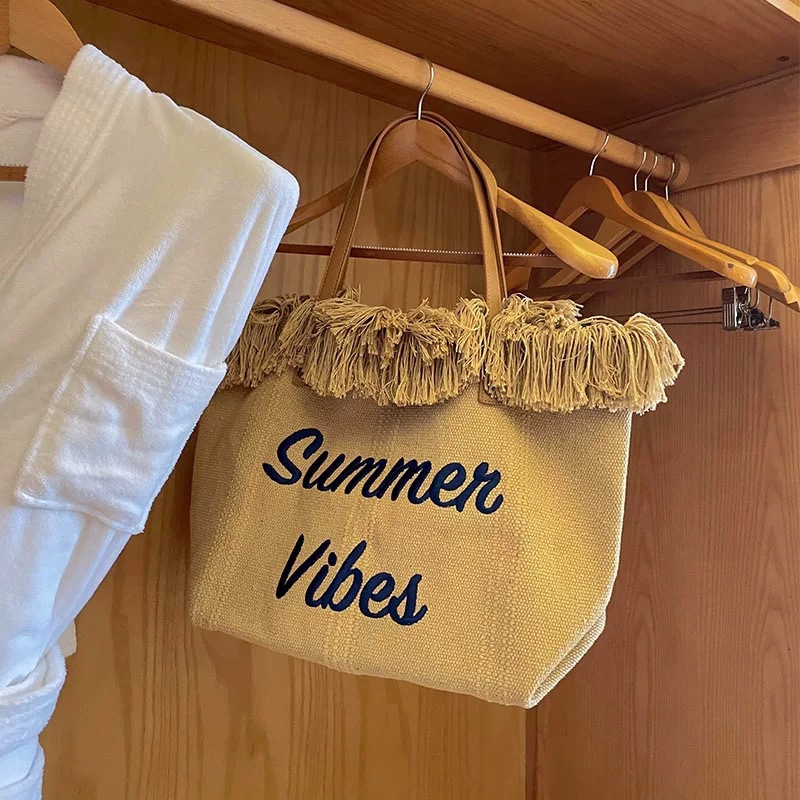 大容量包包帆布包刺绣字母托特包手提包女包编织沙滩包单肩包 Bag详情9