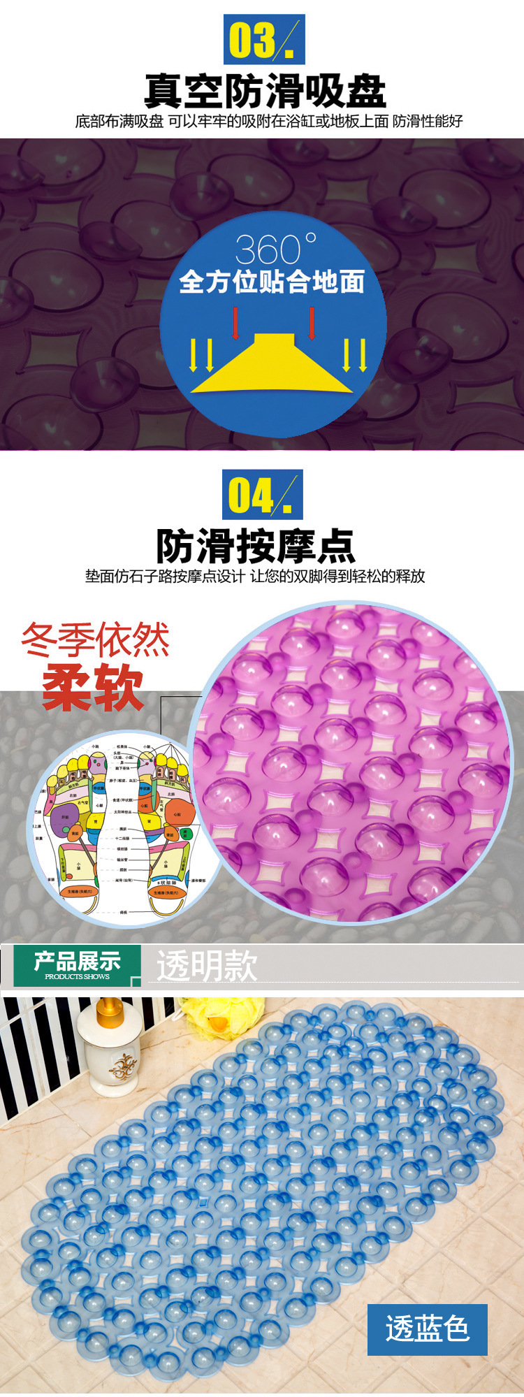 Junxi Hotel bathroom anti-slip mat, hotel shower room bathroom floor mat, bathtub transparent suction cup bubble floor mat pic 3