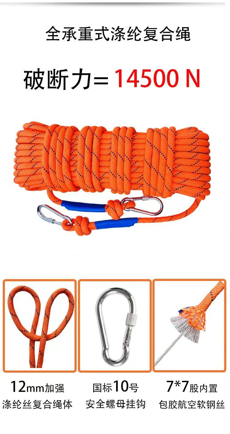 家用高楼应急救生绳套装钢丝芯消防救援绳地震应急安全绳下降神奇详情5