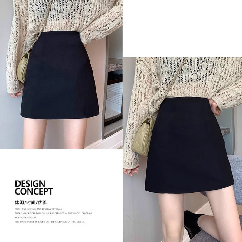 黑色毛呢短裙A字裙女秋冬胖mm大码梨形高腰显瘦遮肚子包臀半身裙详情8