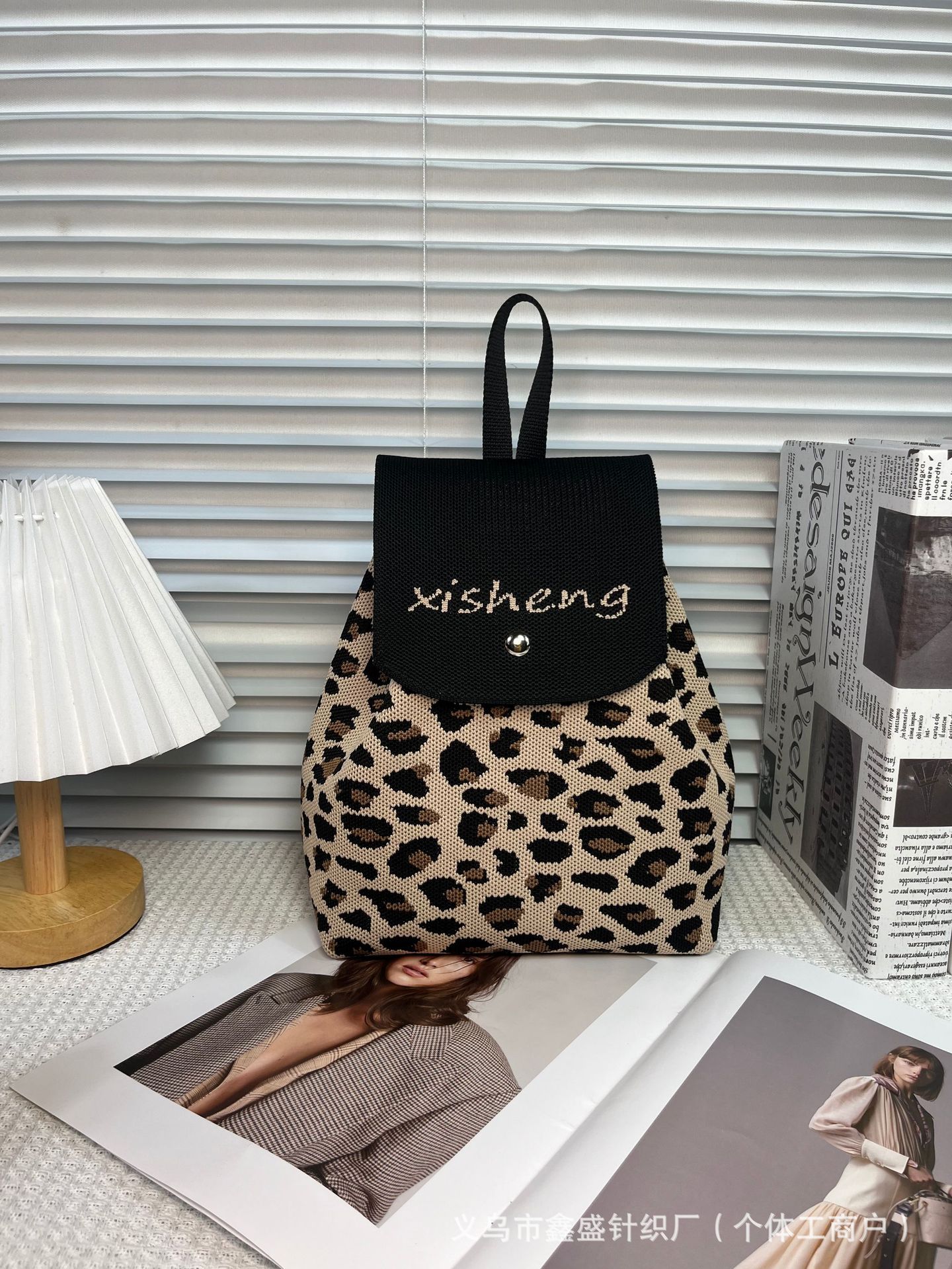 新款ins网红卡通便携通用百搭针织抽绳双肩包手拎包可编logo包包详情8