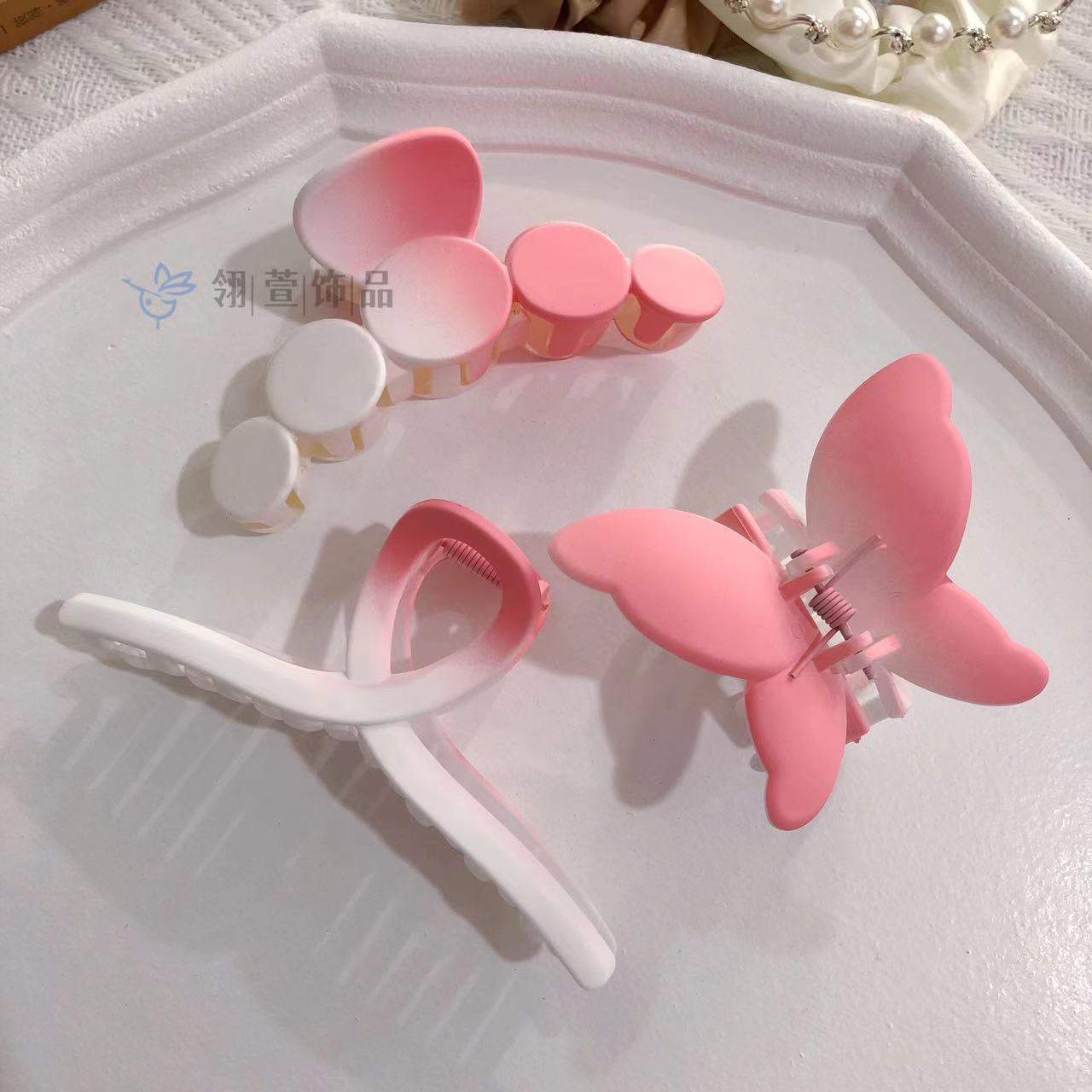 跨境少女粉渐变色八件套抓夹新款后脑勺鲨鱼夹夏季盘发大号发卡详情5