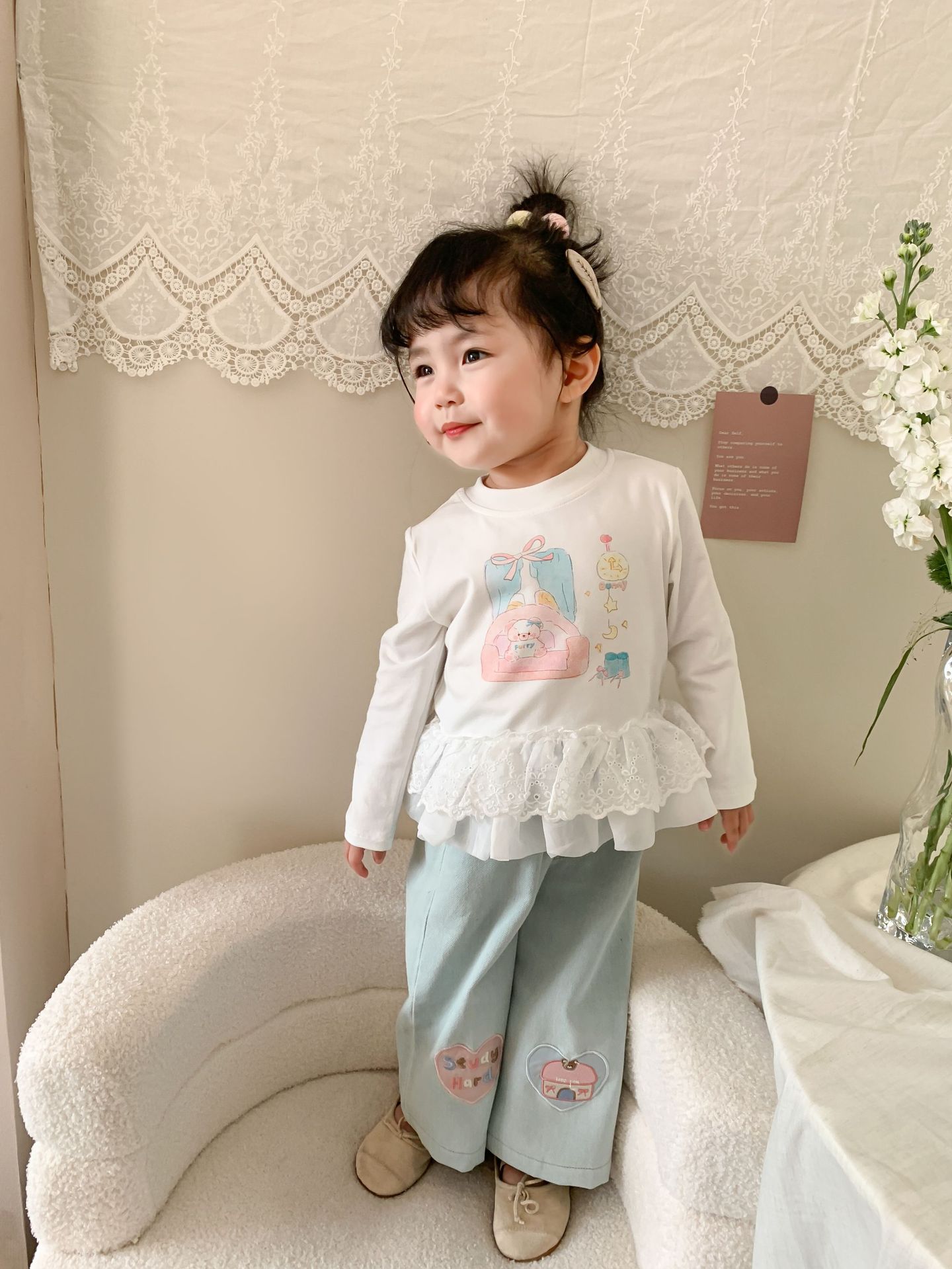 Caña pear niño niña traje primavera 2026 nuevo estilo niños korean manga larga camiseta jeans mujer bebé ropa pic 21