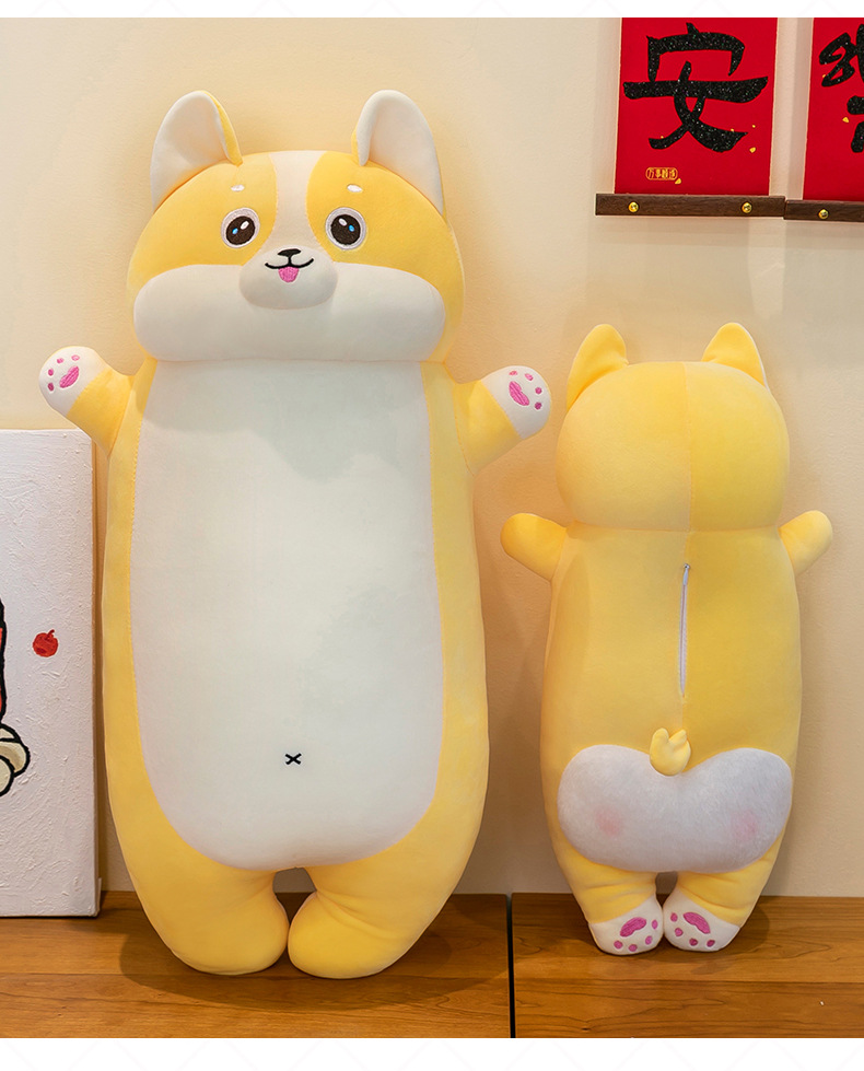 Cross-border cute long cartoon Corgi plush toy pillow, soft and adorable peach-bottomed girl bed companion doll gift pic 15