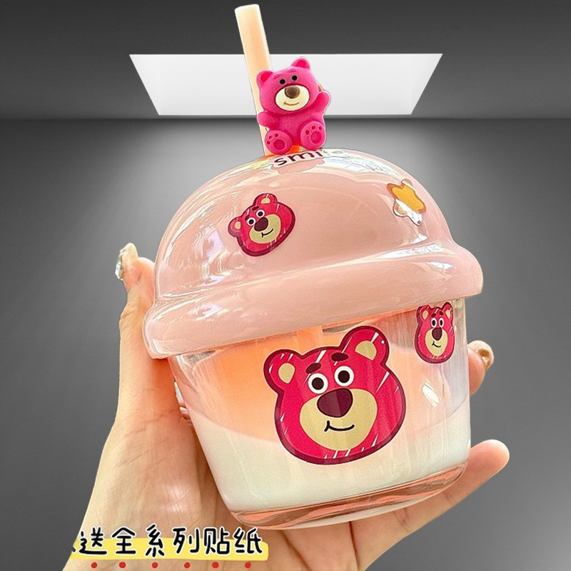 草莓熊玻璃杯墩墩吸管水杯儿童迷你可爱早餐牛奶杯伴手礼杯子批发详情1