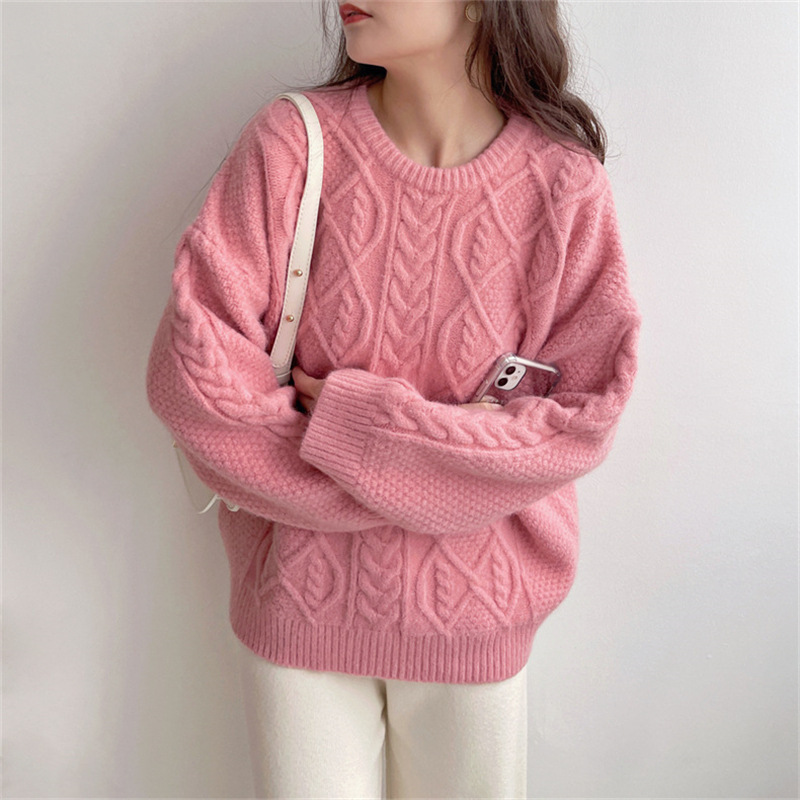 This is a new Japanese-style sweet and gentle style sweater for women in the autumn and winter of 2025. It features a round neck, loose and slimming long-sleeved pullover knitted top pic 5