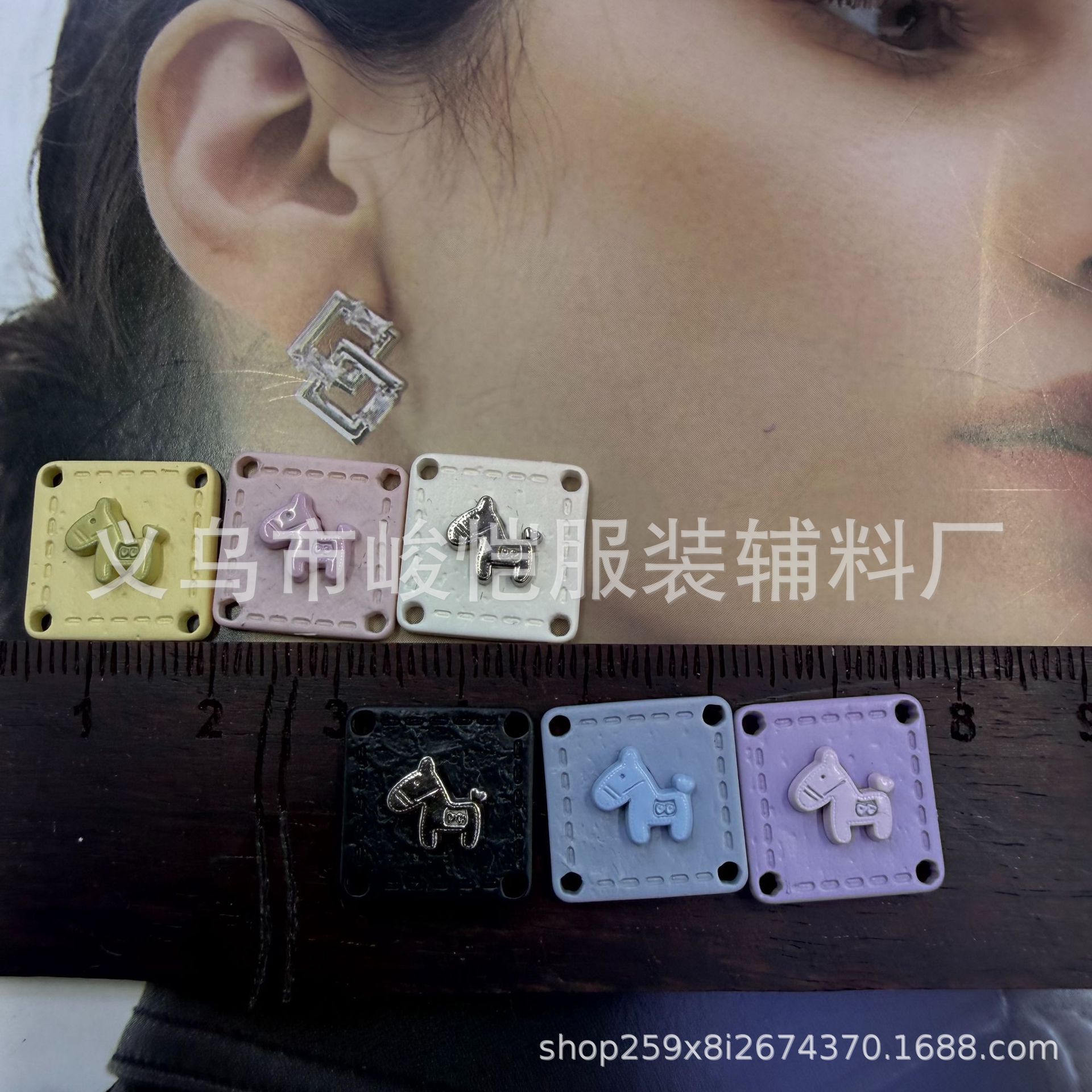 Little Horse Four-hole square double-piece resin m oval letter nameplate for clothes, socks, hats, decorations, hand-sewn nameplates pic 12