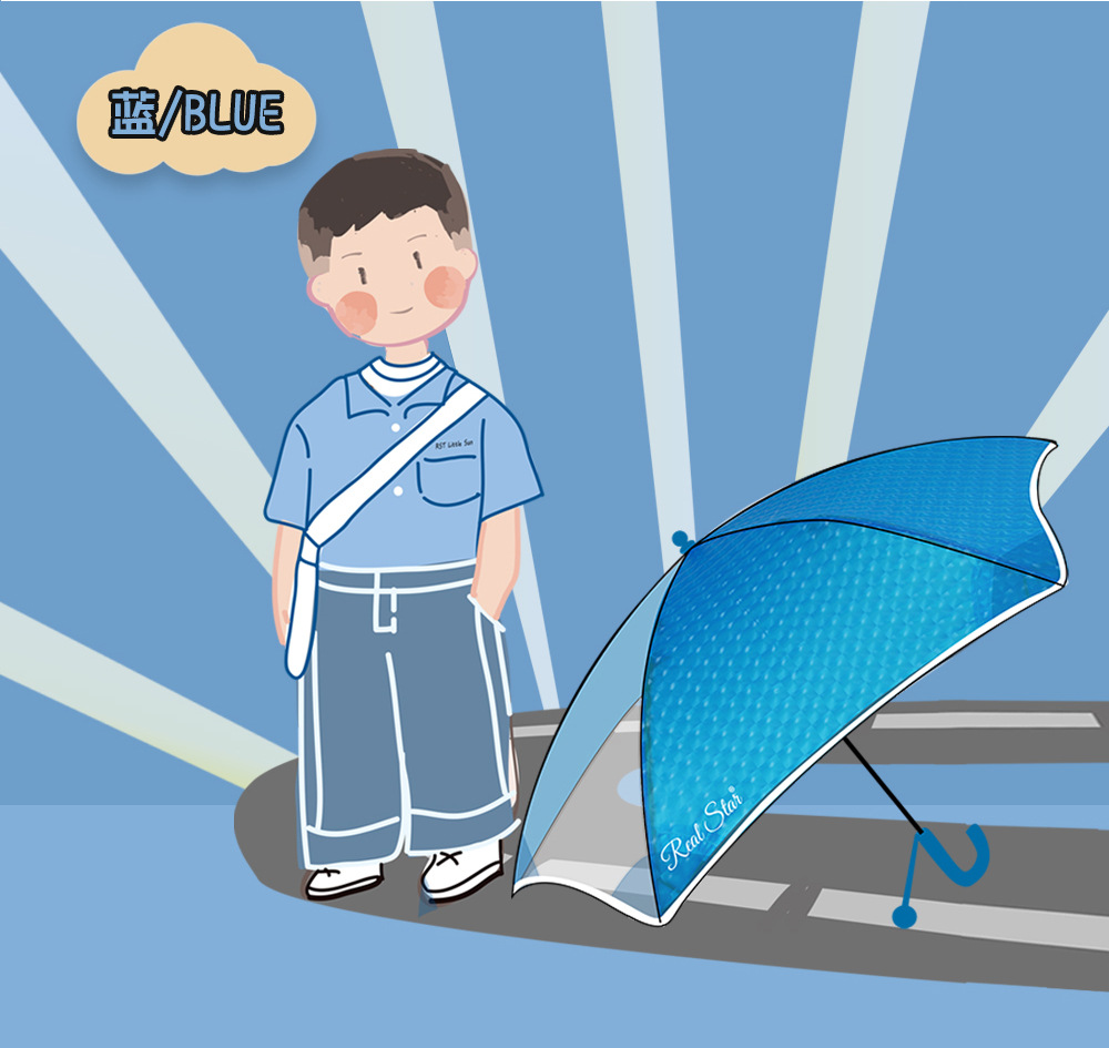 日韩儿童伞透明圆通带反光条雨伞手动推拉黄色伞架3D炫彩图案详情12