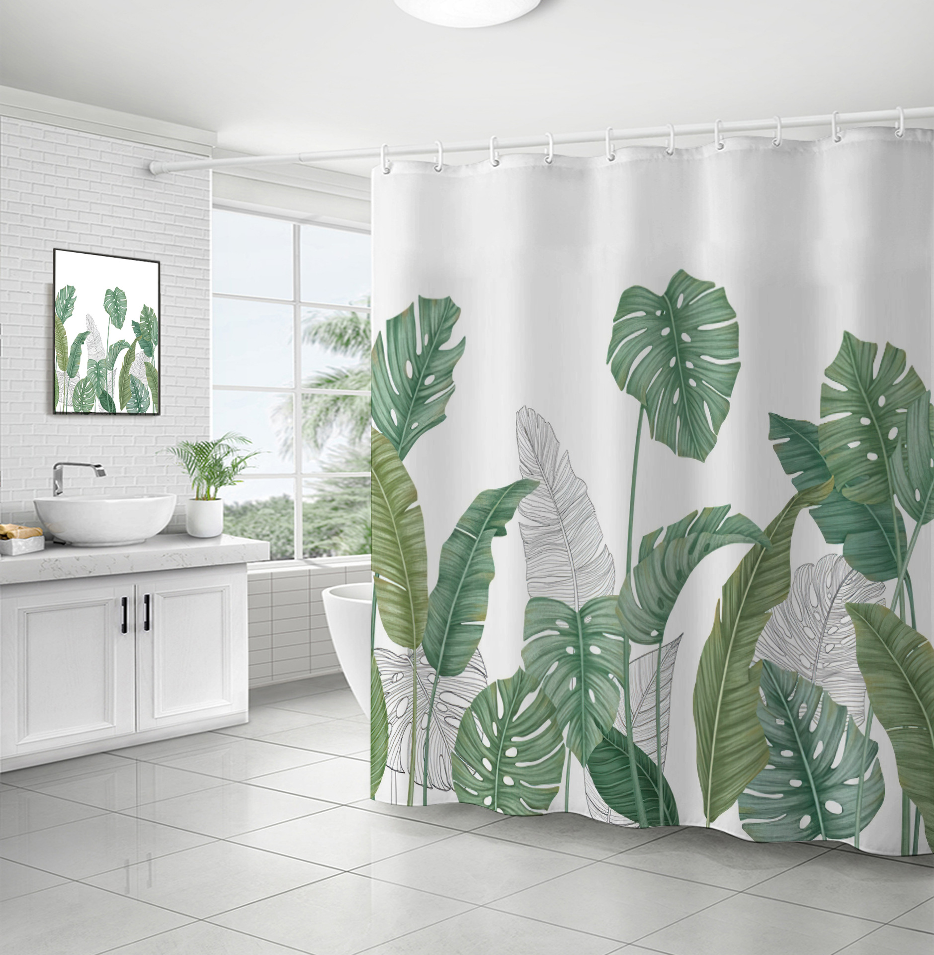Cross-border direct sales of flower and plant bath curtains, fresh and simple floral waterproof and moisture-proof polyester isolation curtains pic 16