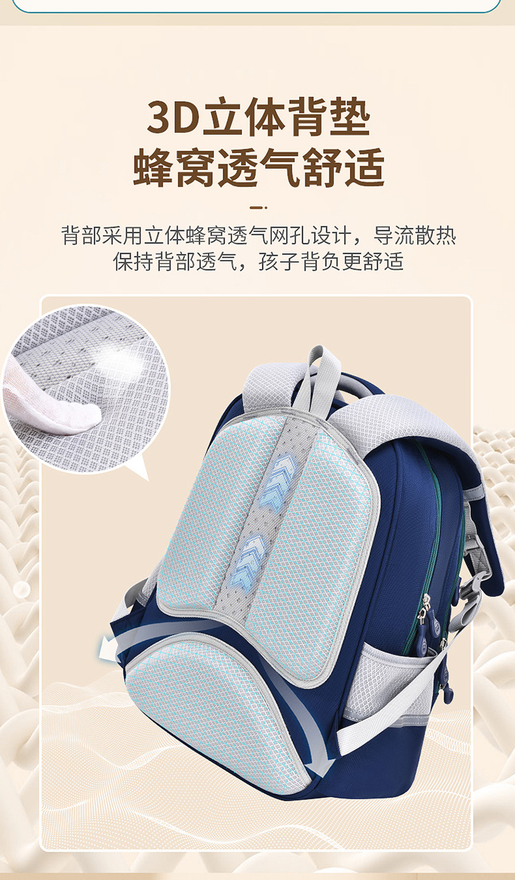 大尾猫小学生大容量轻便减负耐磨不驼背双肩背包时尚休闲大书包详情5