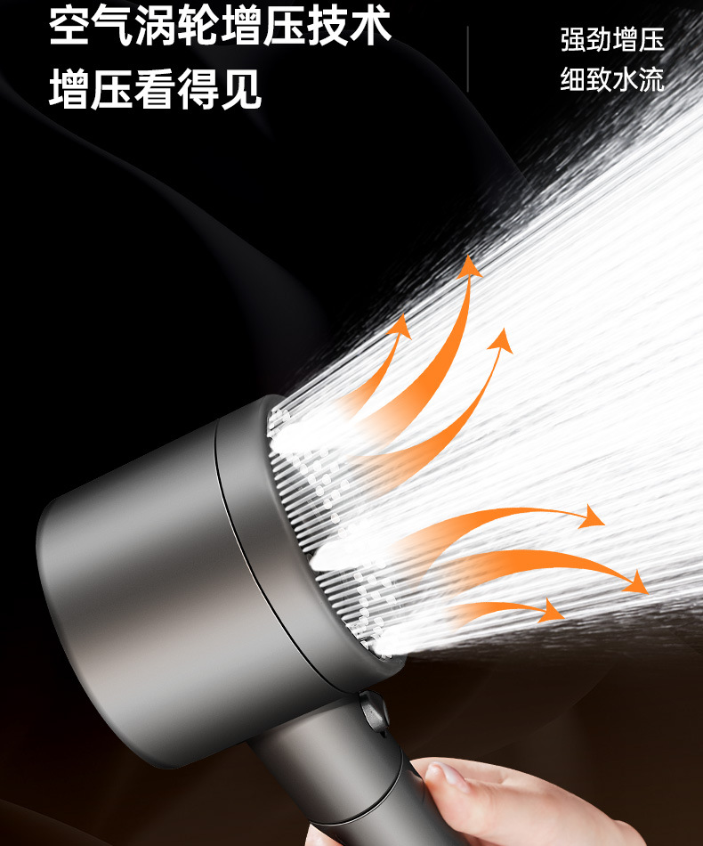 涡轮增压花洒喷头超强淋雨花晒头套装超级加压浴室沐浴过滤莲蓬头详情6