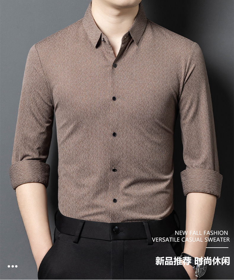 2025年春秋新款印花衬衫男长袖轻熟休闲中年百搭翻领男士衬衫批发详情9