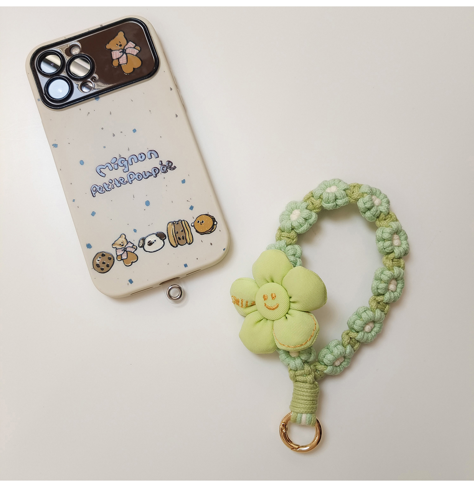 日韩可爱手工编织花朵钥匙扣手机挂件立体花花手腕挂绳手作礼品女详情18