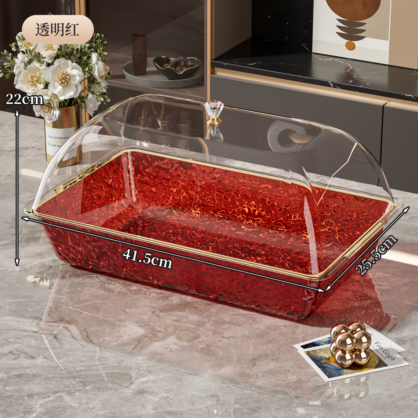 跨境轻奢高档方形果盘客厅家用透明零食水果盘酒店水波纹托盘盘子详情16
