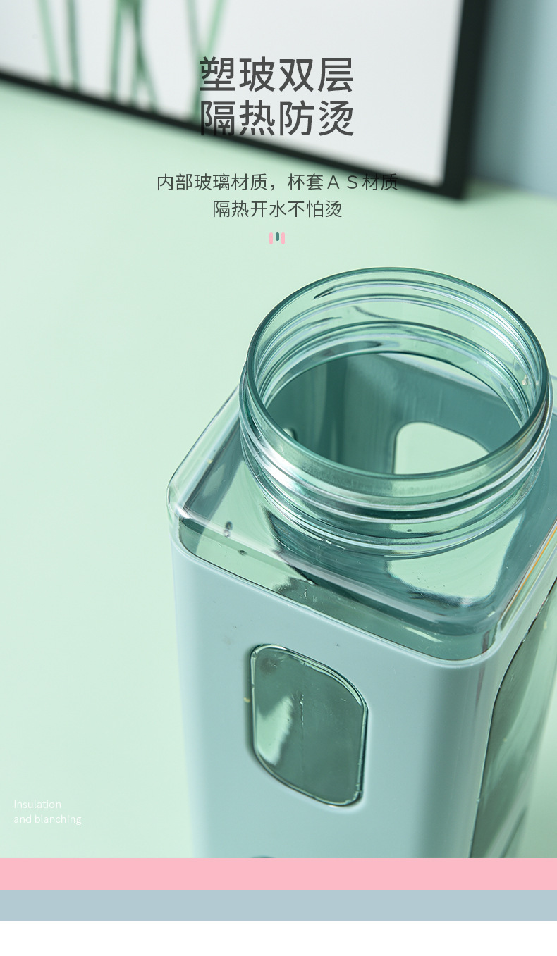 New high-appearure-level macaron-colored square water cup, large-capacity portable hand-held drinking cup, silicone straw water bottle pic 7