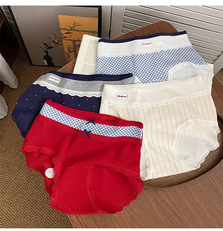 英伦复古风撞色拼接格子内裤女生10a抑菌纯棉裆中腰包臀三角裤秋详情12