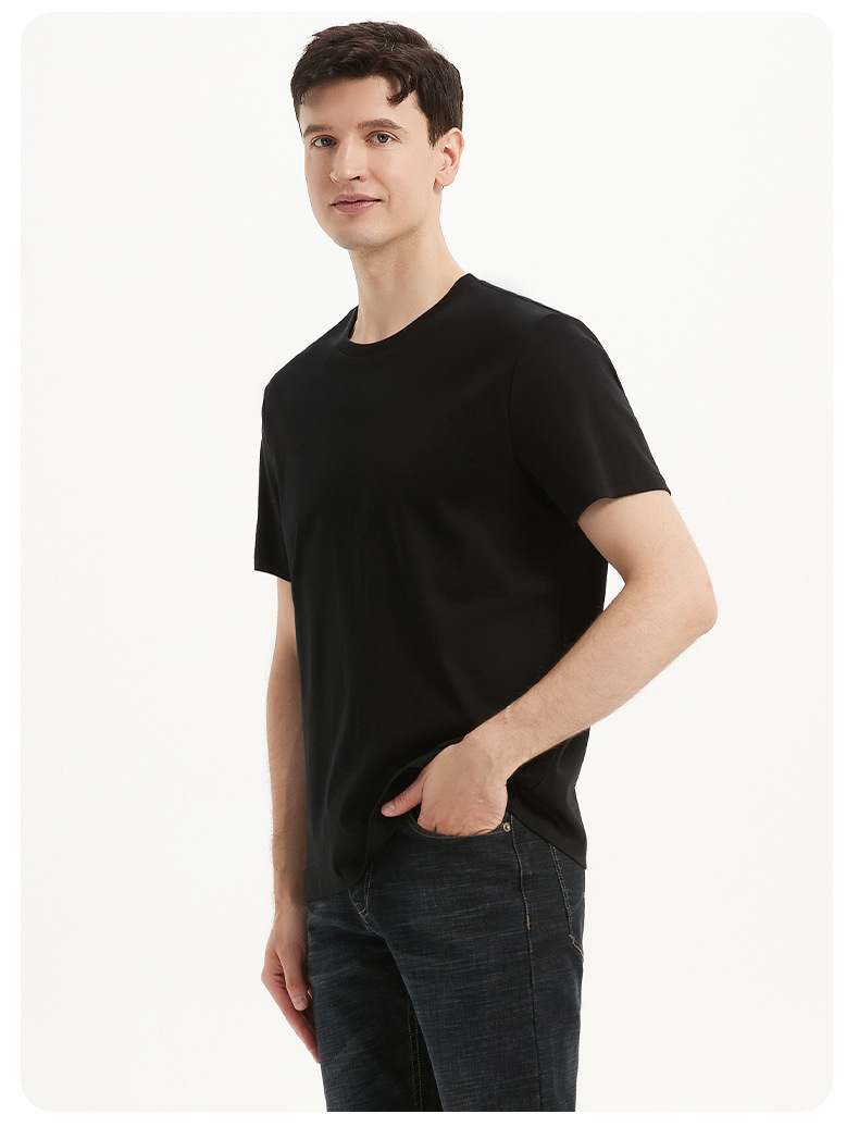 夏季男士丝光棉50支纯棉短袖T恤男休闲宽松百搭男士白色半袖上衣详情34