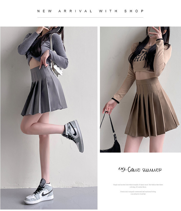 百褶裙女高腰春夏2024新款显瘦半身裙垂感jk短裙学院风浅灰a字裙详情9