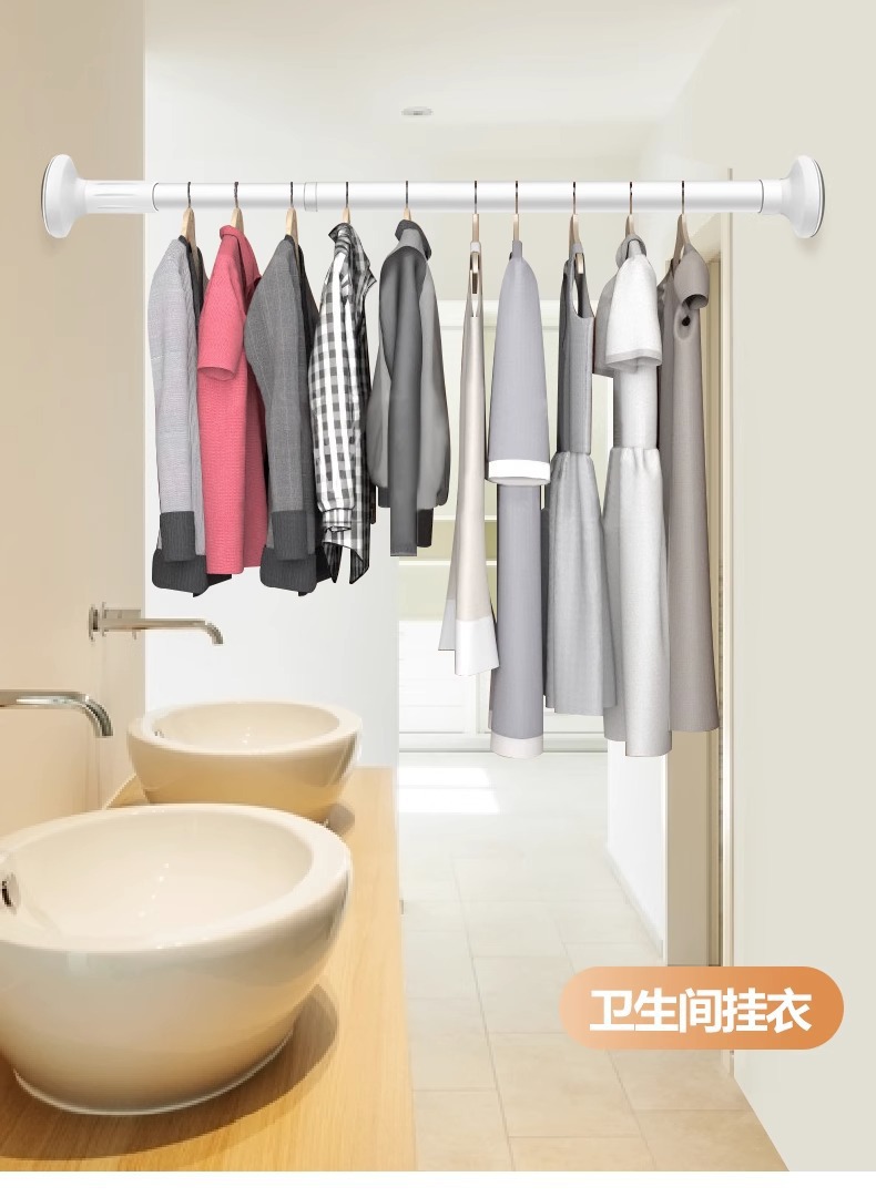 免打孔加粗加厚不锈钢伸缩杆窗帘杆阳台晾衣杆浴帘杆撑杆子挂衣杆详情17