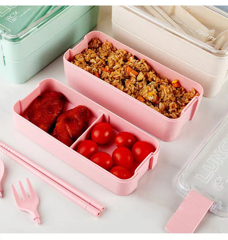 Japanese-style double-layer lunch box with tableware, large-capacity InS-style fresh-keeping box, portable lunch box, can be labeled for cross-border consignment pic 4