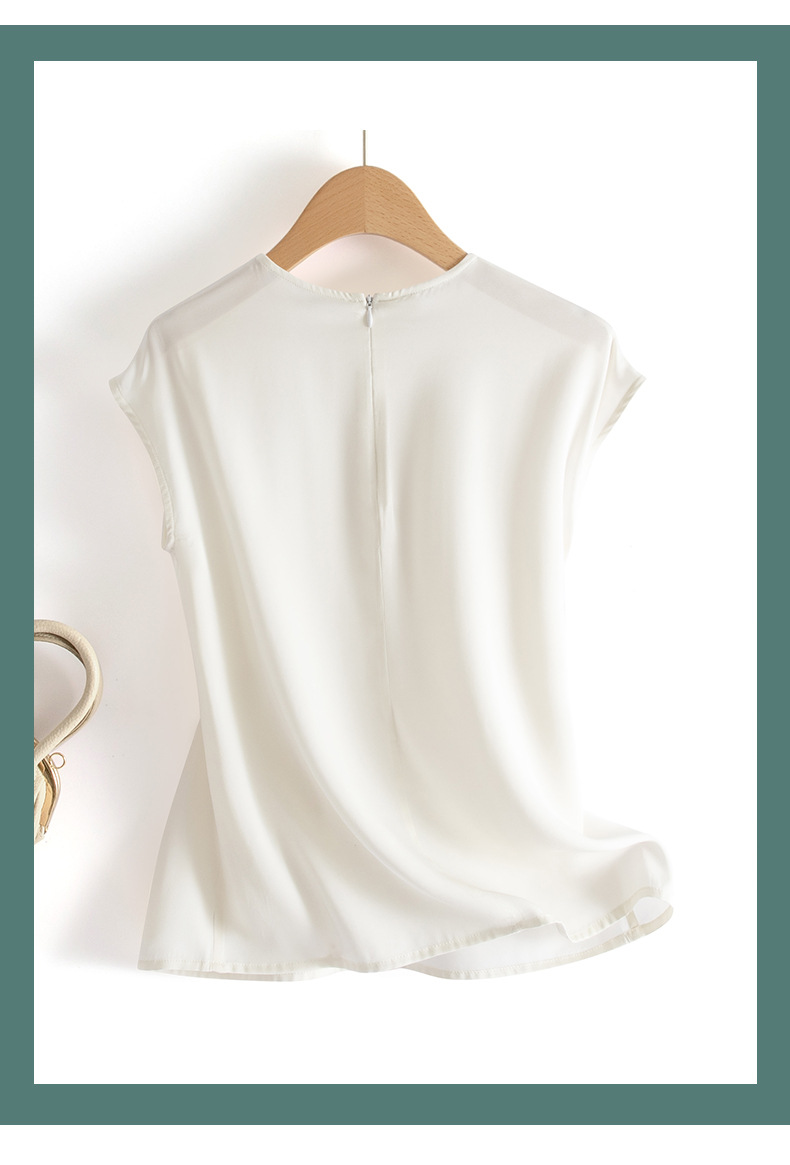 White mulberry silk top, a new summer collection for women, is a versatile and highly elastic double georgette silk T-shirt for women pic 8