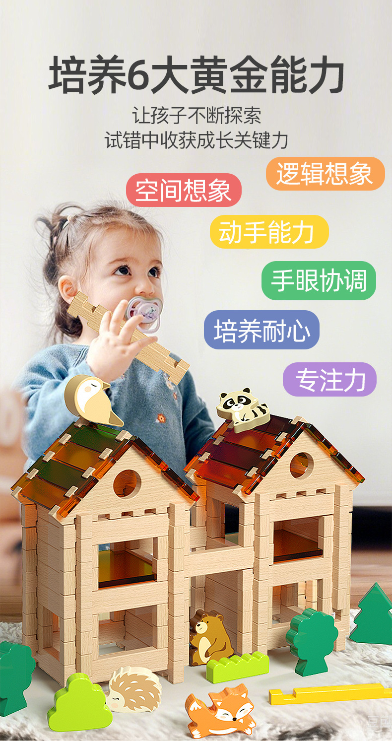 幼儿园游戏角特大号实木益智积木儿童早教DIY原木榫卯拼装玩具详情3